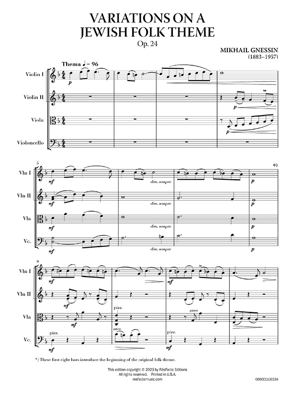 Variations on a Jewish Folk Theme, Op. 24 preview 1